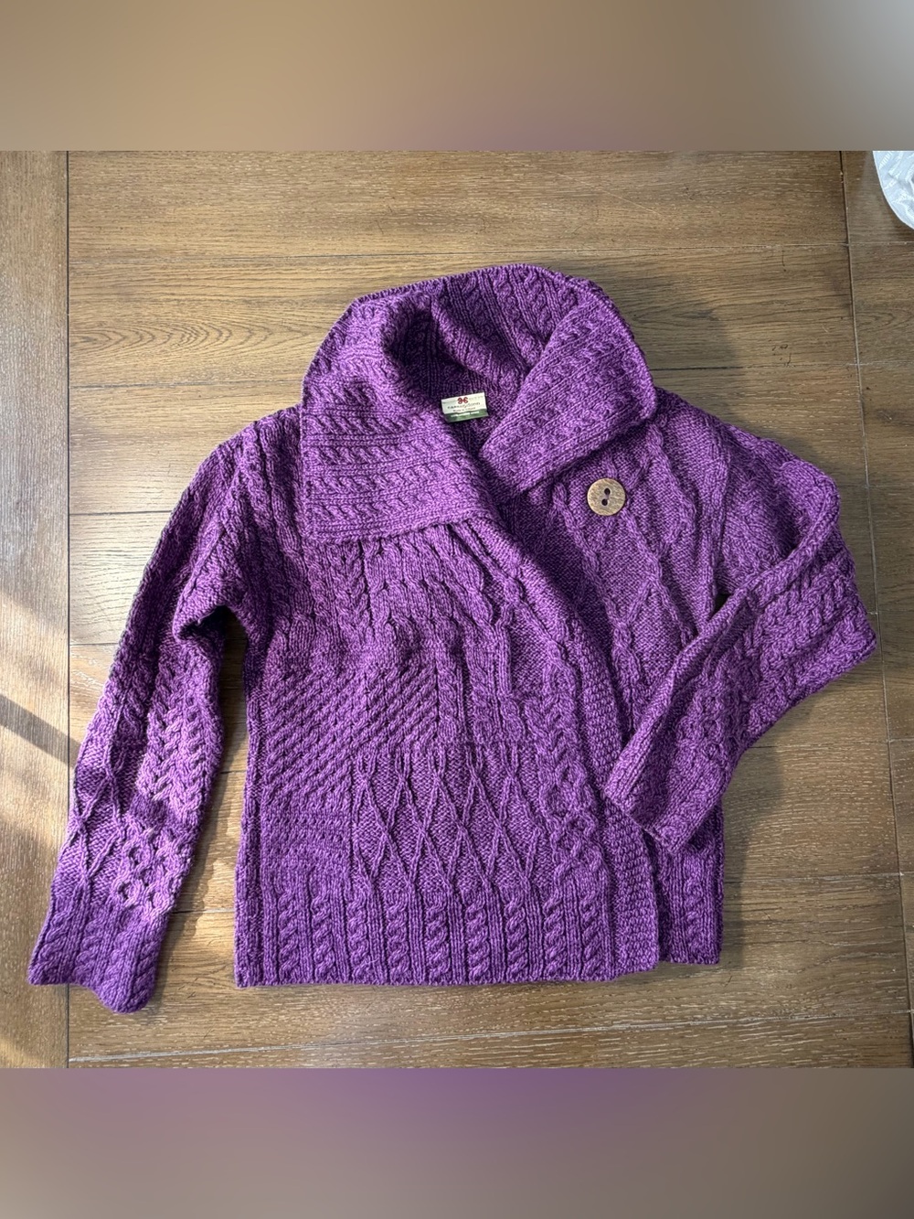 Carraigdonn Sweater Women M Merino Wool Cable Fisherman Cowl Neck Ireland Heavy